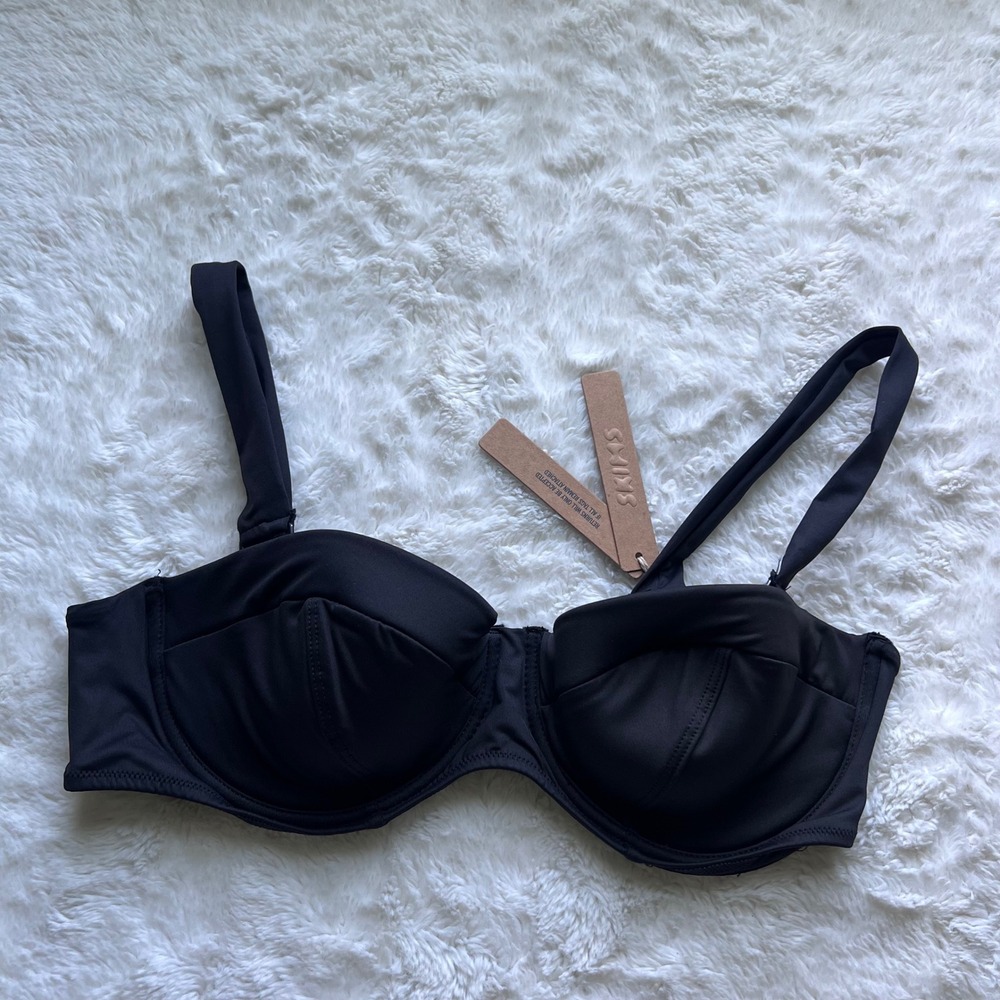 SKIMS Signature Swim Strapless Underwire Top Onyx Black BT-BAN-7489W Large NWT